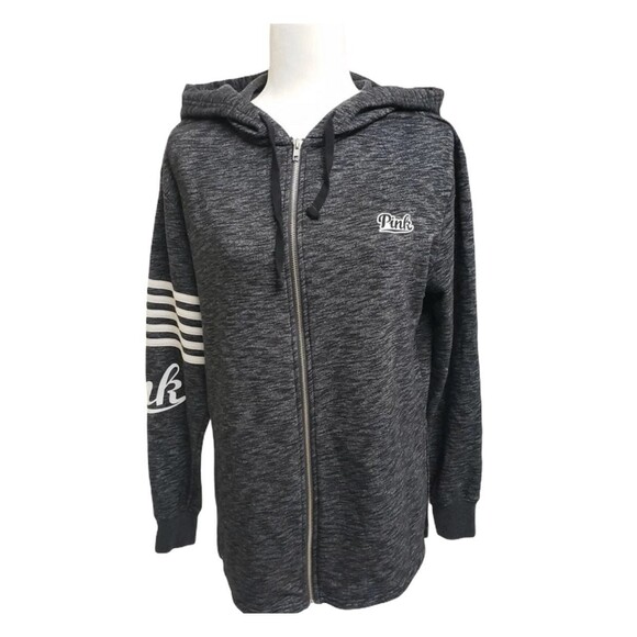 VS PINK Gray LOVE PINK back spell out oversized long line Hoodie Size XS-M - Picture 1 of 8